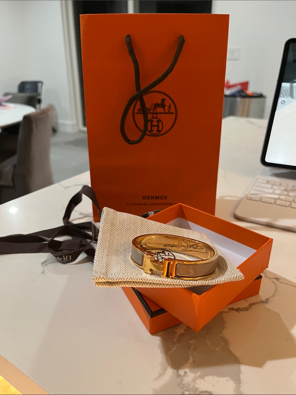 Hermes Rose Gold And Orange Enamel Clic H Bracelet
